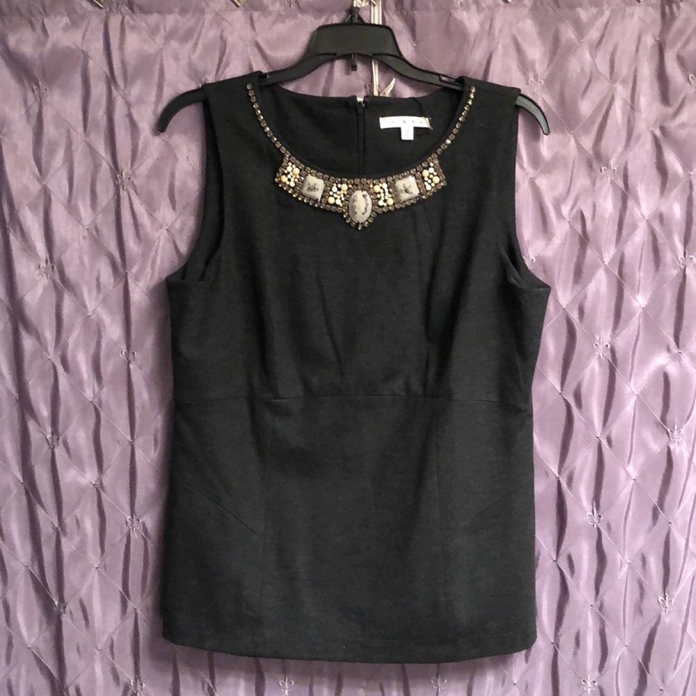 zip in the back decorative charcoal dressy top